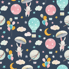 Wandcirkels Konijn patronen Vrolijk babypatroon in aquarel tinten  © Zenina-Lembrik