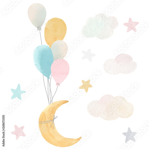 Vector baby moon stars and clouds