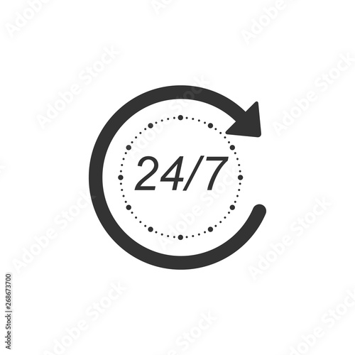 Open 24 hours a day and 7 days a week icon isolated. All day cyclic icon. Flat design. Vector Illustration