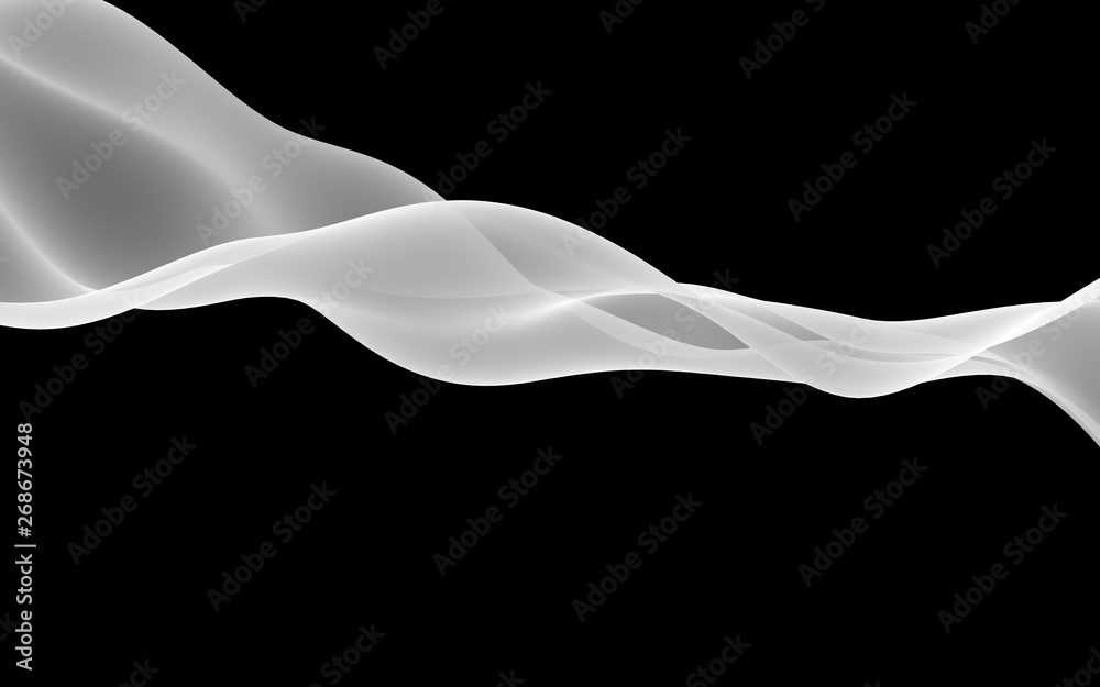 Abstract gray wave. Raster air background. Bright gray ribbon on dark background. Gray scarf. Abstract gray smoke. 3D illustration Abstract gray wave. Raster air background. Bright gray ribbon on dark background. Gray scarf. Abstract gray smoke. 3D illustration