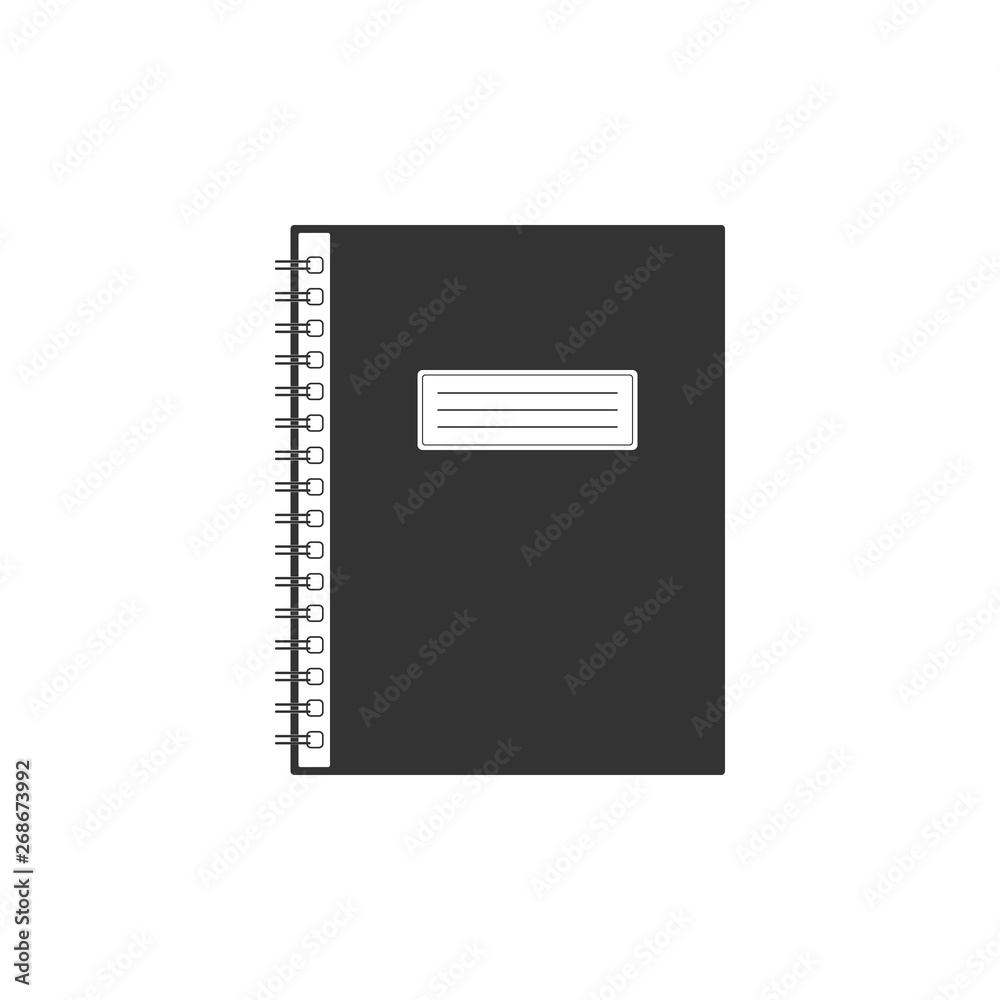 Notebook icon isolated. Spiral notepad icon. School notebook. Writing pad. Diary for business. Notebook cover design. Office stationery items. Flat design. Vector Illustration Notebook icon isolated. Spiral notepad icon. School notebook. Writing pad. Diary for business. Notebook cover design. Office stationery items. Flat design. Vector Illustration