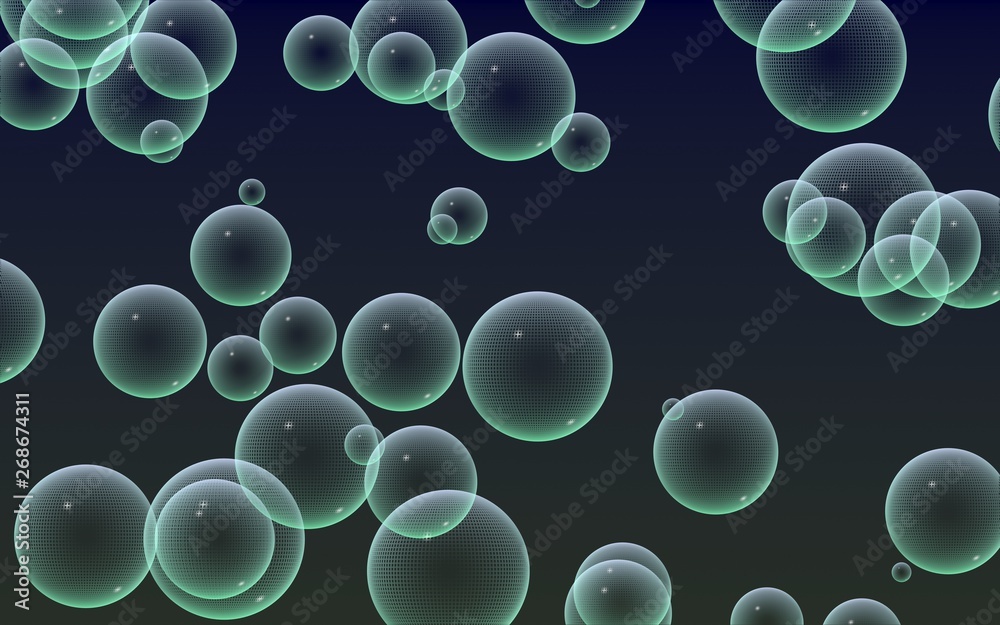 Dark background green mesh bubbles. Wallpaper, texture with bubble. 3D illustration Dark background green mesh bubbles. Wallpaper, texture with bubble. 3D illustration