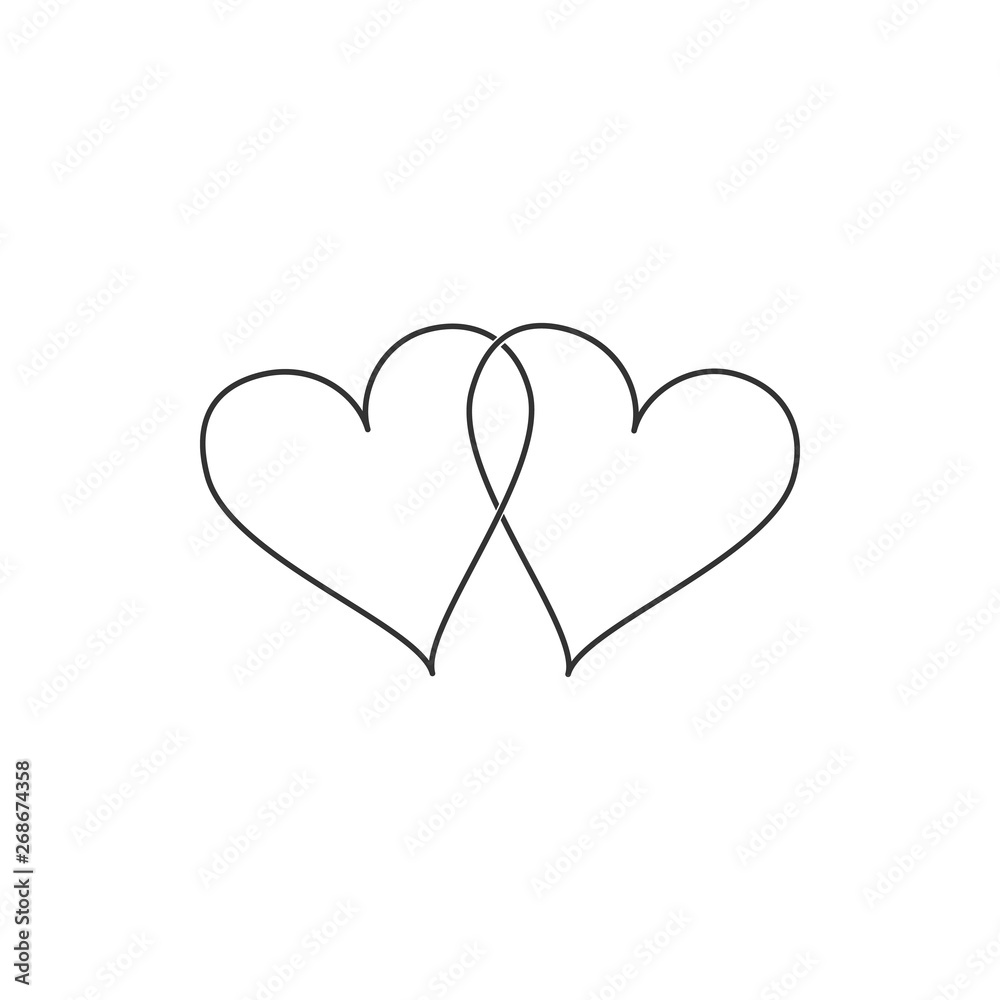 Two Linked Hearts icon isolated. Heart two love sign. Romantic symbol linked, join, passion and wedding. Valentine day symbol. Flat design. Vector Illustration