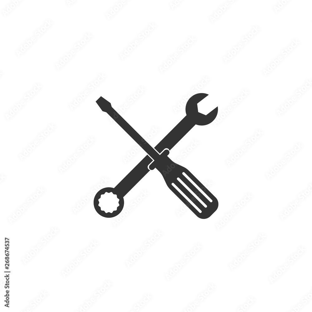 Spanner and screwdriver tools icon isolated. Service tool symbol. Flat design. Vector Illustration Spanner and screwdriver tools icon isolated. Service tool symbol. Flat design. Vector Illustration