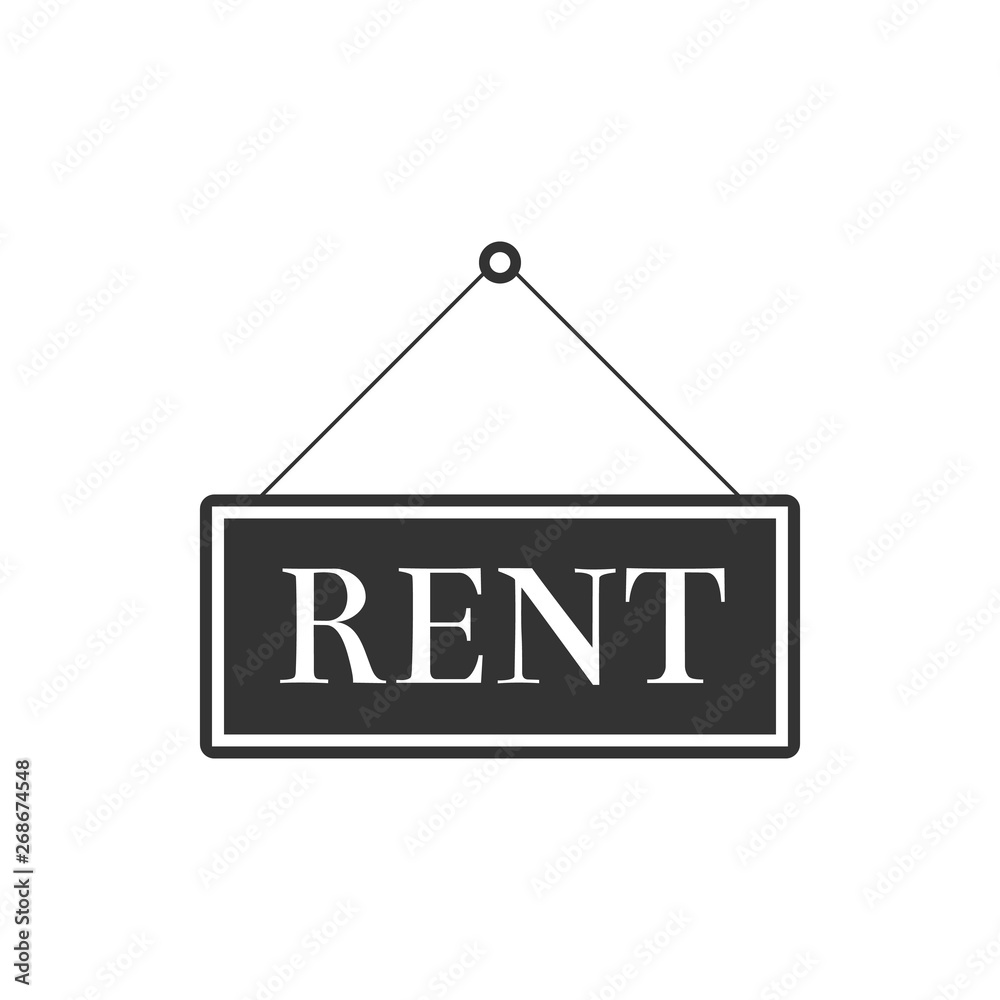 Hanging sign with text Rent icon isolated. Flat design. Vector Illustration