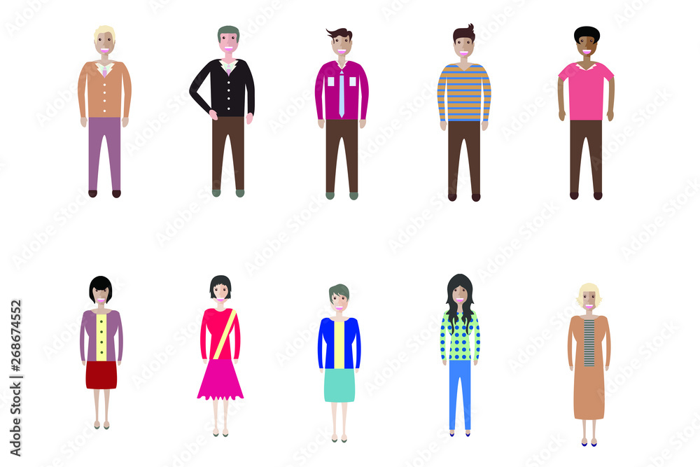 Young people, teenagers and students. Fashion man and woman in modern clothes. Different characters stay on white background Young people, teenagers and students. Fashion man and woman in modern clothes. Different characters stay on white background