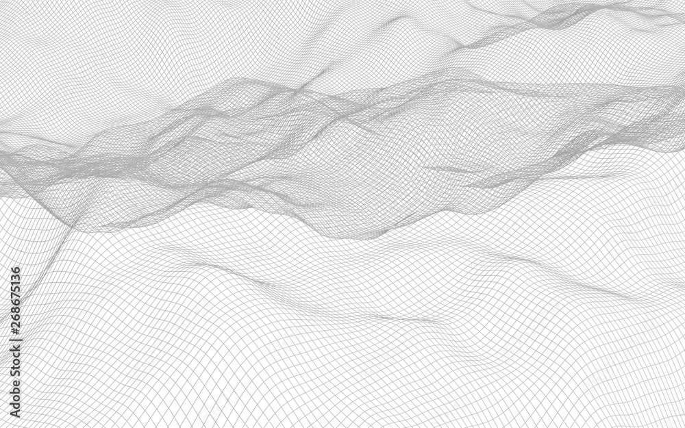 Abstract landscape on a white background. Cyberspace grid. hi tech network. 3d illustration Abstract landscape on a white background. Cyberspace grid. hi tech network. 3d illustration