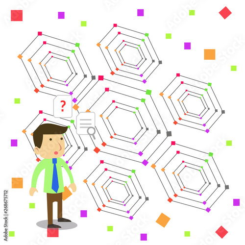 Young Male Businessman Office Worker Standing Searching Problem Solution Design business concept Empty template copy space text for Ad website isolated