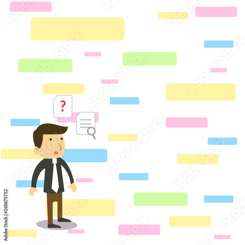 Young Male Businessman Office Worker Standing Searching Problem Solution Design business concept Empty copy space modern abstract background