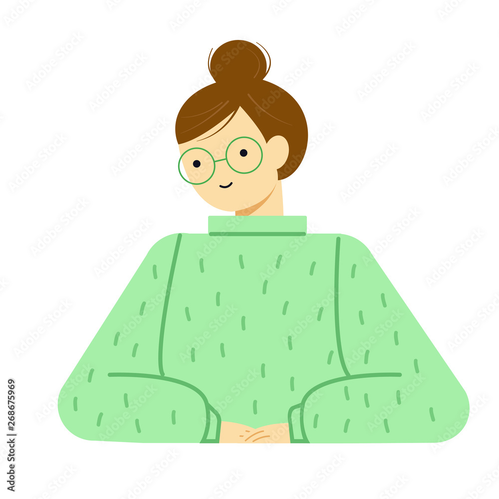 Portrait of a pensive young woman in glasses and sweater. Avatar cute funny girl. Portrait of a pensive young woman in glasses and sweater. Avatar cute funny girl.