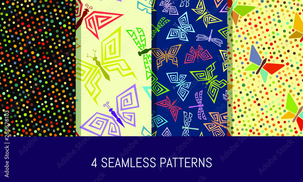 Fototapeta premium Seamless patterns set. Abstract backgrounds. Vector illustration.