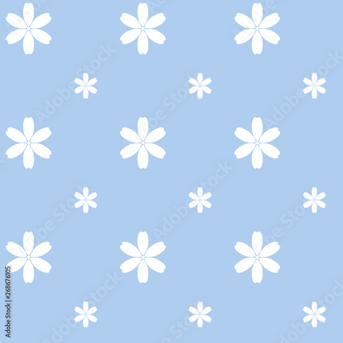 seamless background of white flower pattern on pastel blue