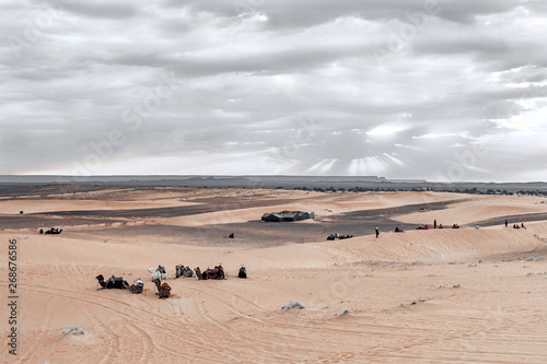 Sunrise in the western part of the Sahara Desert in Morocco.