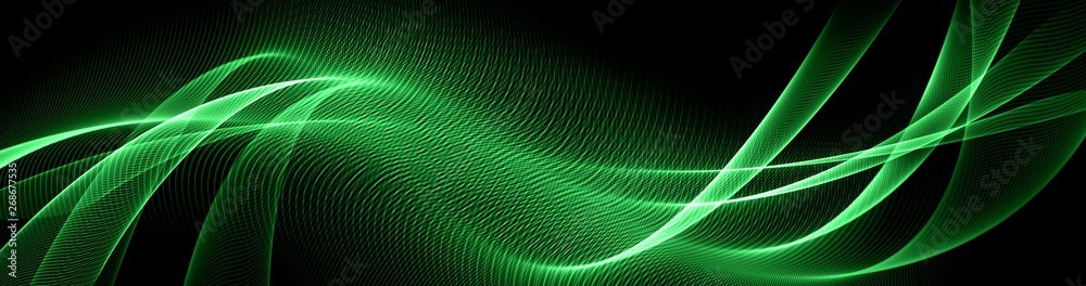 Abstract green background, abstract lines twisting into beautiful bends