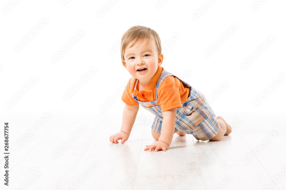 Crawling Baby, Infant Kid Crawl on white floor, Happy One year old Child  Photos | Adobe Stock
