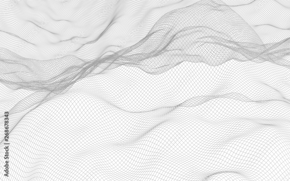 Obraz premium Abstract landscape on a white background. Cyberspace grid. hi tech network. 3d illustration