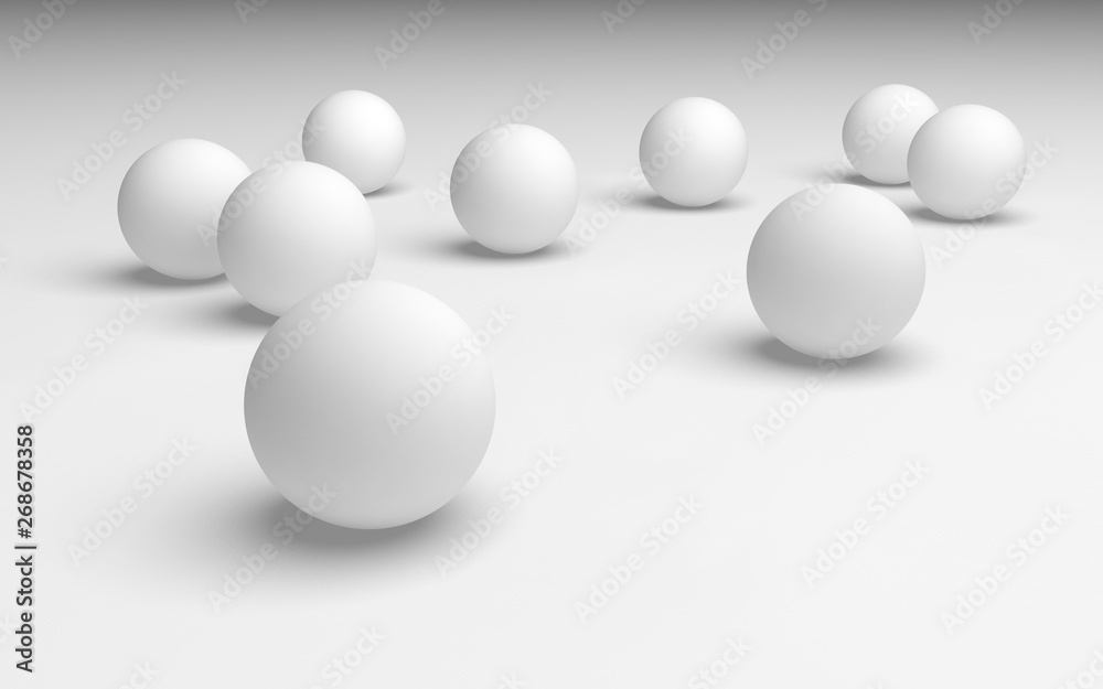 White abstract background. Set of white balls isolated on white backdrop. 3D illustration White abstract background. Set of white balls isolated on white backdrop. 3D illustration