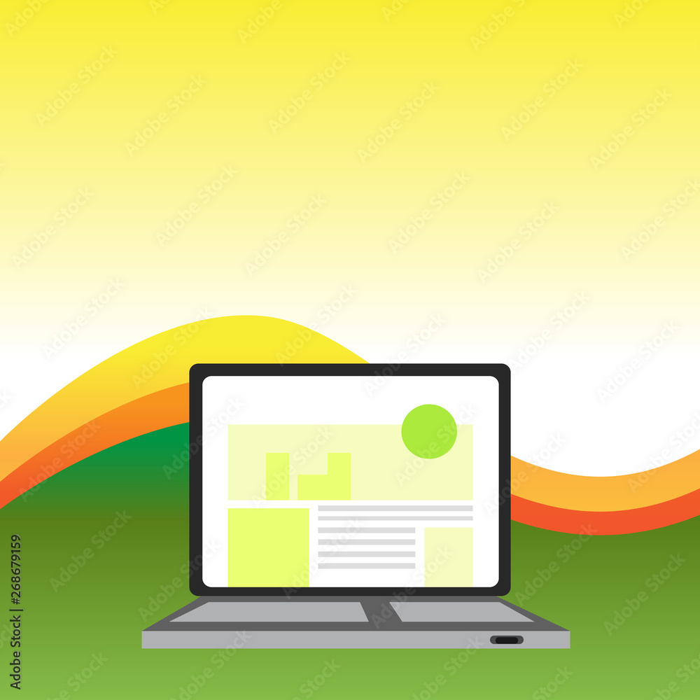 Open Modern Laptop Switched On with Website Homepage on Screen Web Search Business concept Empty template copy space isolated Posters coupons promotional material Open Modern Laptop Switched On with Website Homepage on Screen Web Search Business concept Empty template copy space isolated Posters coupons promotional material