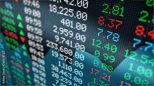 Photography close-up view of a stock market data board (3d render)