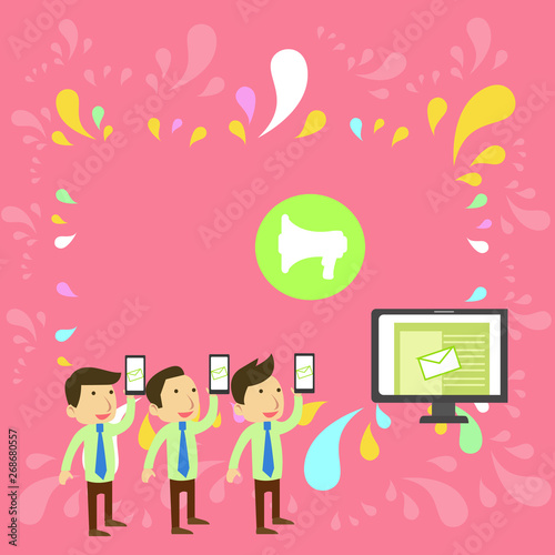 SMS Email Marketing Media Audience Attraction Personal Computer Loudspeaker Design business concept Empty template copy space text for Ad website isolated