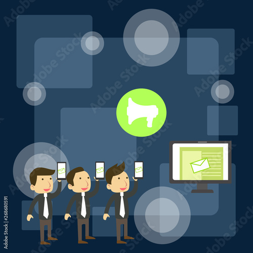 SMS Email Marketing Media Audience Attraction Personal Computer Loudspeaker Design business Empty template isolated Minimalist graphic layout template for advertising