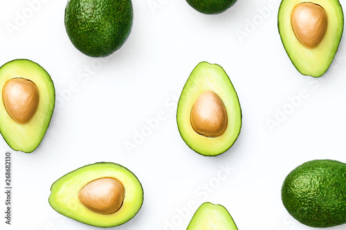 Avocado food concept on white background. From top view. Avocado isolated. Template