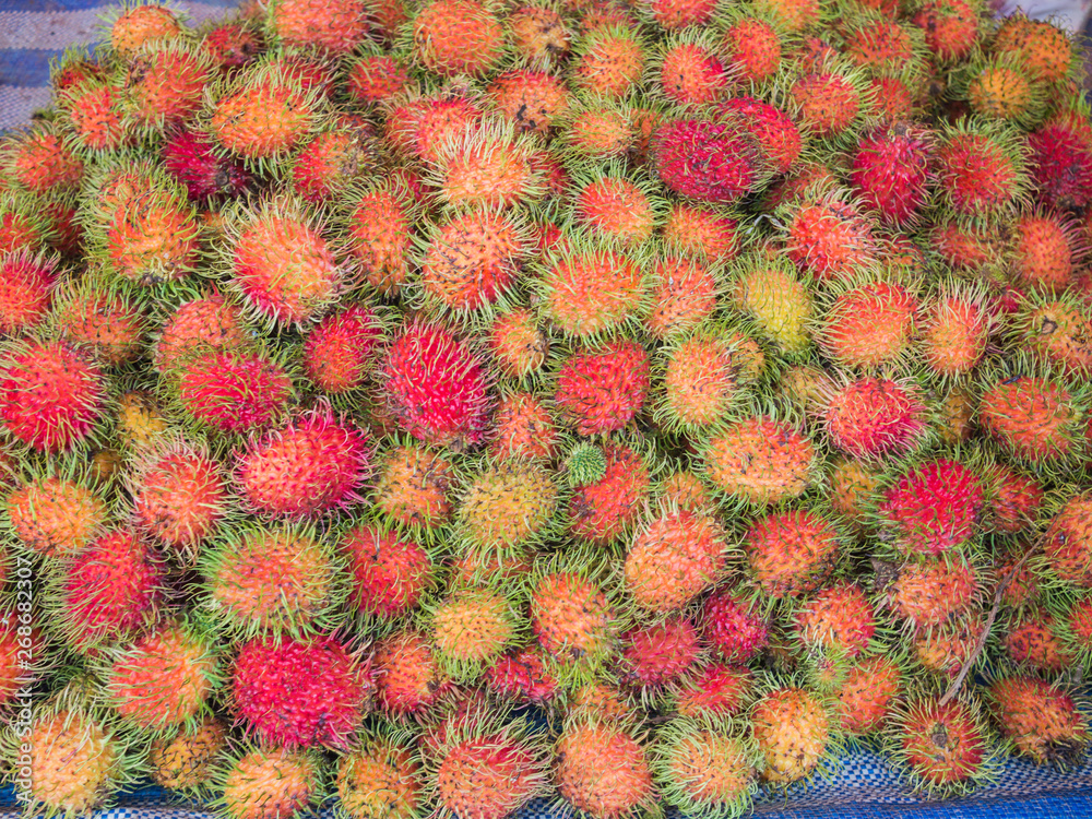 Top view of fresh Lychees fruits