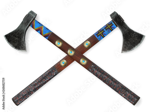 Dual native American tomahawks 3d rendering