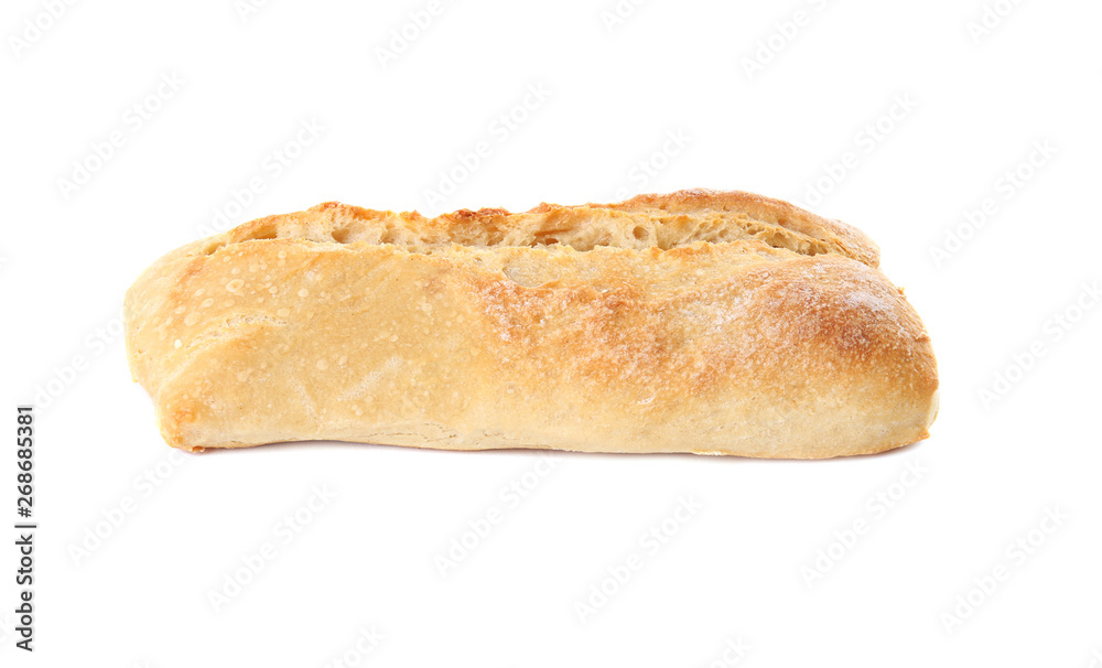Tasty mini baguette isolated on white. Fresh bread