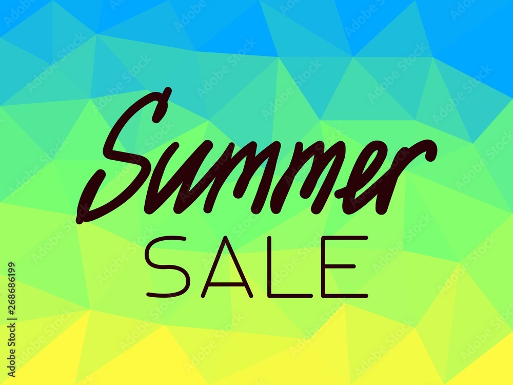 Summer sale on polygonal background blue, yellow, green Summer sale on polygonal background blue, yellow, green