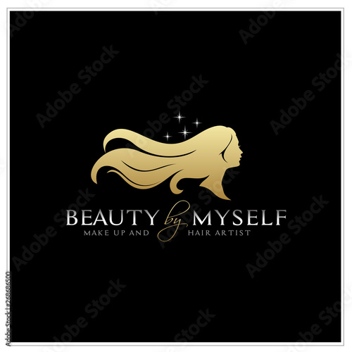 Beautiful Woman Beauty Girl with Long Hair silhouette for Hair Care Hairstyle Haircut Salon Shampoo logo design