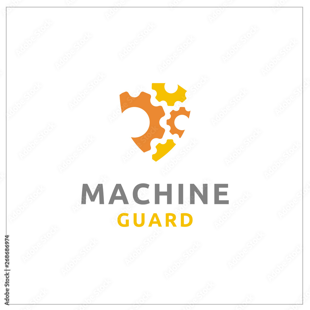 Industrial Machine Gears Cogs with Protective Secure Shield Logo Design