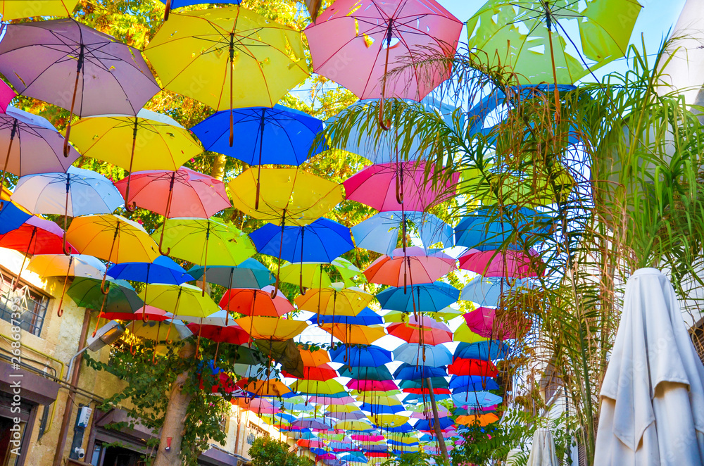 Ταπετσαρία Colorful umbrellas decorating the top of the street in Cypriot Nicosia
