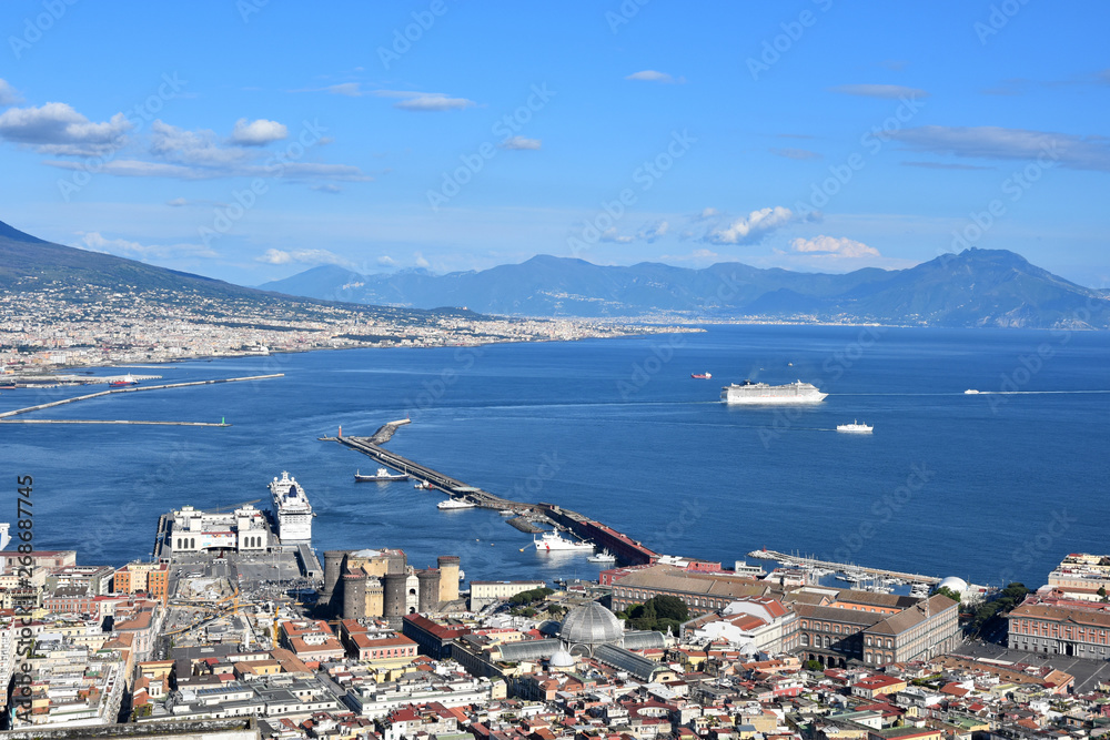 The port of Naples with a panoramic view of the gulf.