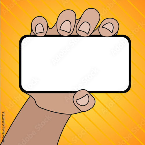 Closeup of Smartphone Device Held in Hand with Blank Screen and Text Space Design business concept Empty copy space modern abstract background