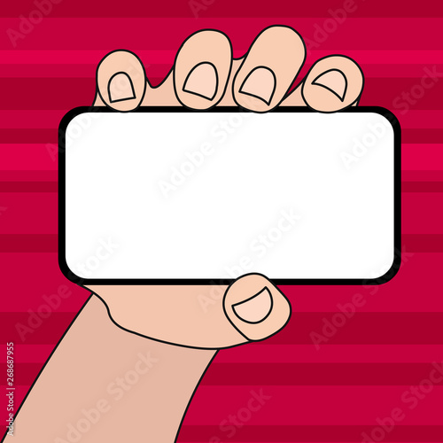 Closeup of Smartphone Device Held in Hand with Blank Screen and Text Space Design business concept Empty copy text for Web banners promotional material mock up template.