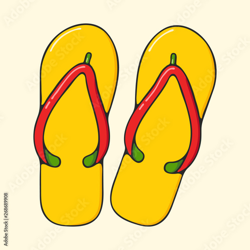 Beach flip flops hand drawn pop art style illustration.