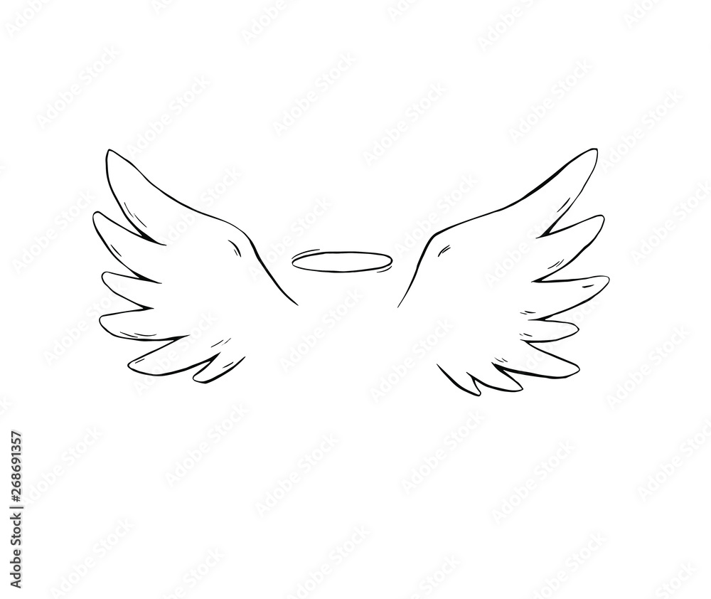 Hand drawn angel wings isolated on white Hand drawn angel wings isolated on white