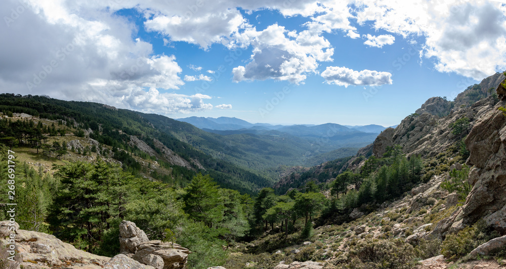 Panoramic view of the natural landscape from the Bavella Needles Corsica, France Panoramic view of the natural landscape from the Bavella Needles Corsica, France
