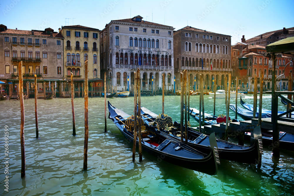 Venice, Italy. Gondolas in a romantic canal