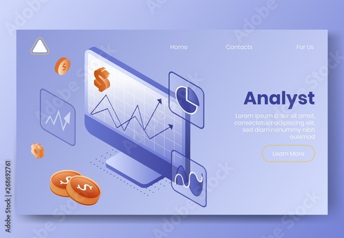Digital isometric design concept set of internet analyst app 3d icons.Isometric business analysis financial analytics infographics,graphs,cogwheel,diagram on landing page banner web online concept