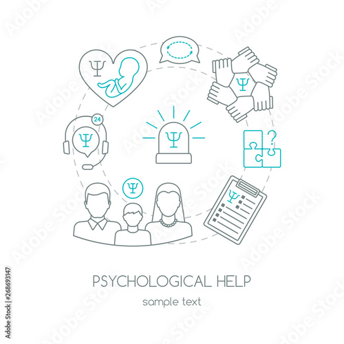 Psychology help banner, background, poster, concept. Flat design. Vector