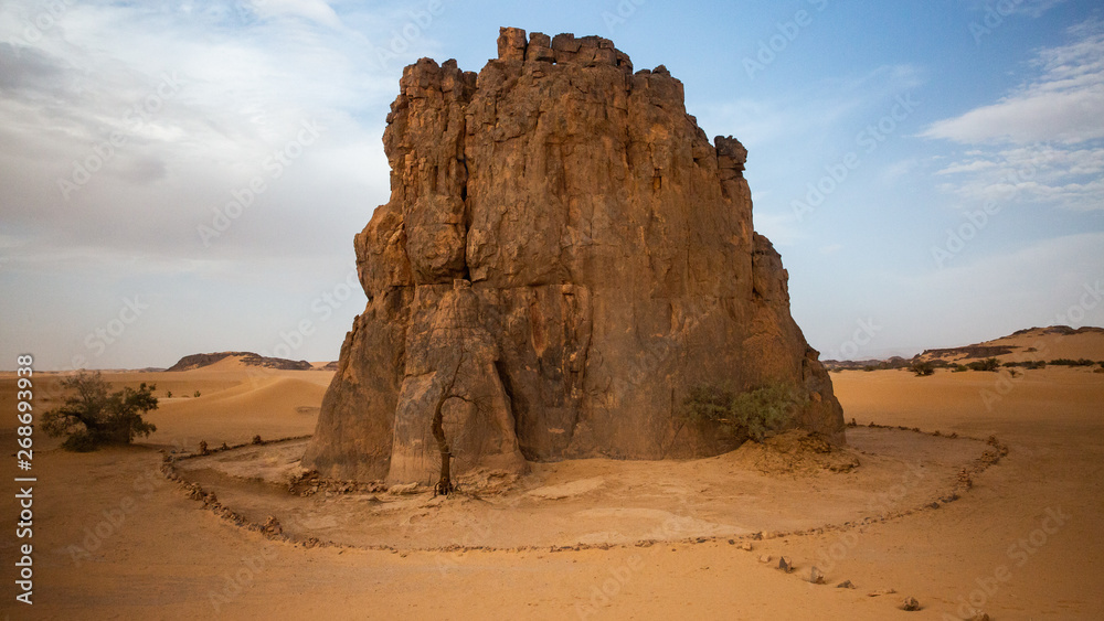 Sacred ground and hill in Sahara Desert in Algeria