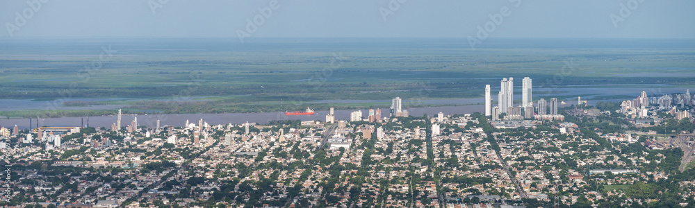 Aerial image showing the skyline and extent city of Rosario