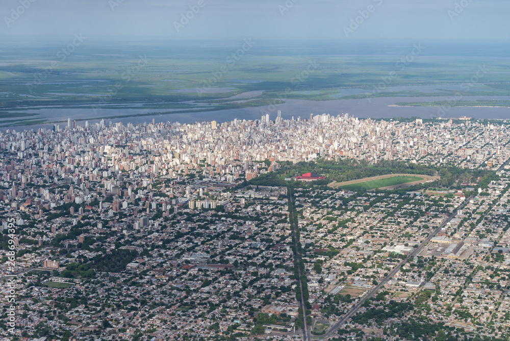 Aerial image showing the skyline and extent city of Rosario Aerial image showing the skyline and extent city of Rosario