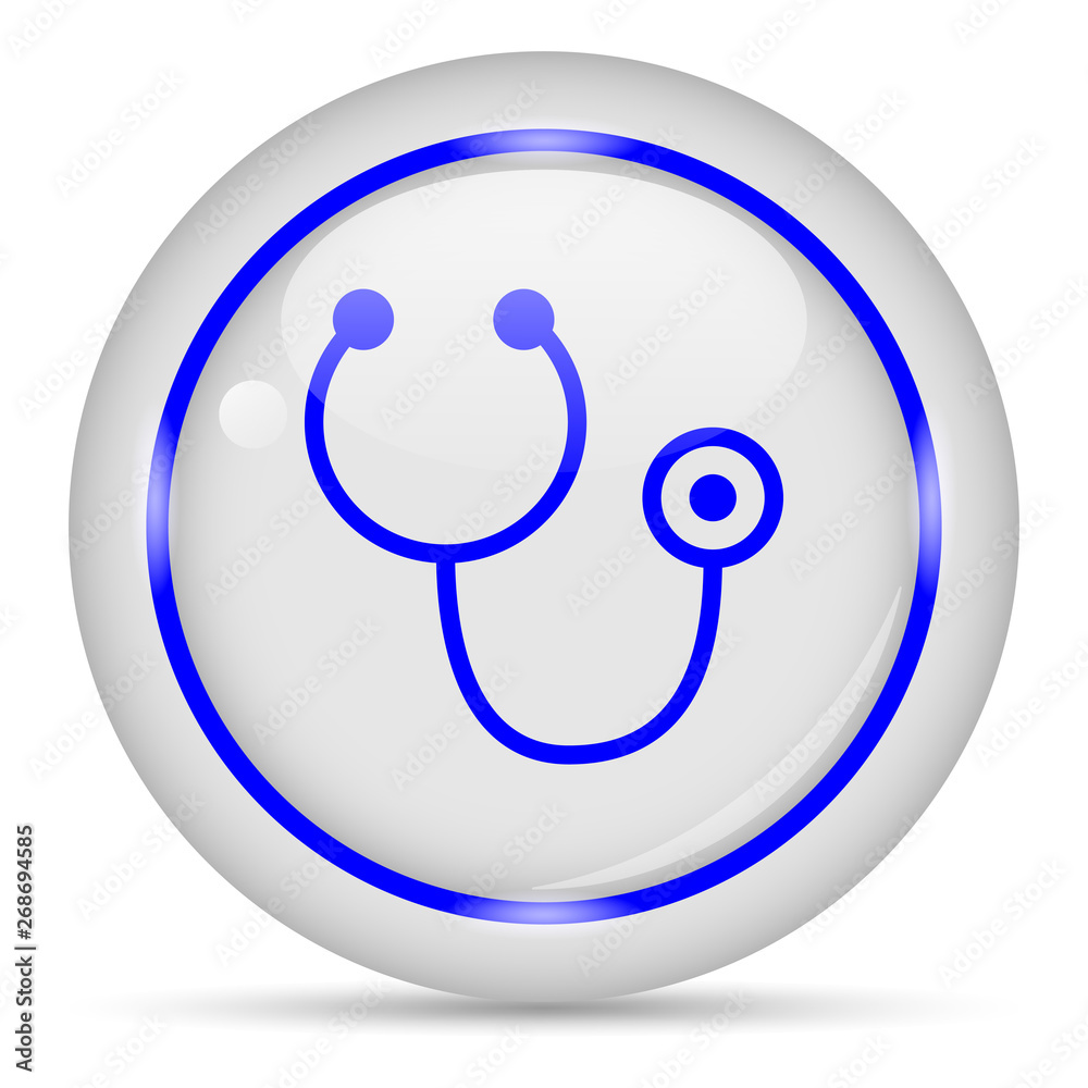 Stethoscope icon. White glossy round vector icon in eps 10. Editable modern design internet button on white background. Stethoscope icon. White glossy round vector icon in eps 10. Editable modern design internet button on white background.