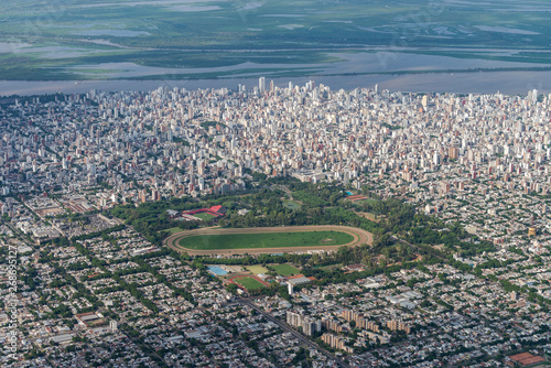 Aerial image showing the skyline and extent city of Rosario