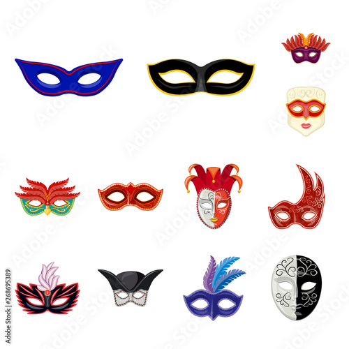 Isolated object of carnival and theatrical symbol. Set of carnival and mystery stock symbol for web.