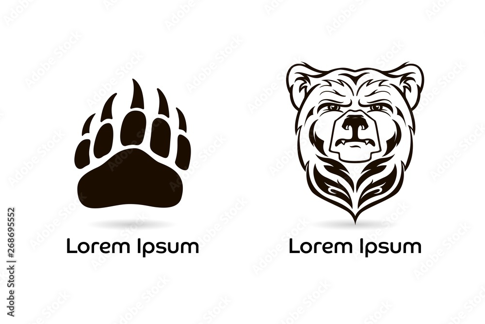 Bear Head Mascot, vector bear logo, Hand drawn maori tattoo style, for  emblem, illustration, poster, icon, label, logotype, isolated, on white   animal silhouette of bear paw with claws Stock Vector |