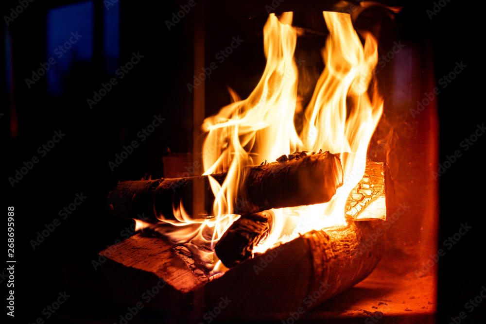 Romantic fireplace with a burning fire Romantic fireplace with a burning fire